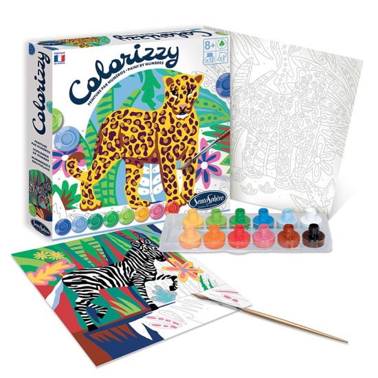 Kit creativ pictura pe numere - Colorizzy Zebra si Leopard - Sentosphere