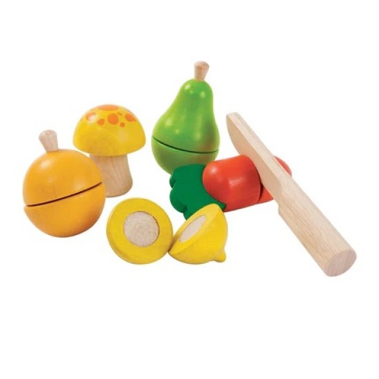 Set fructe si legume de taiat din lemn - Joc de rol - Plan Toys