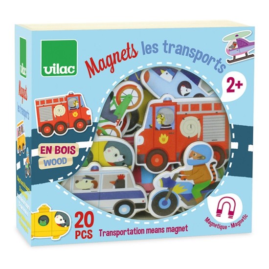 Magneti Transport - Cutie cu 20 piese din lemn - Vilac