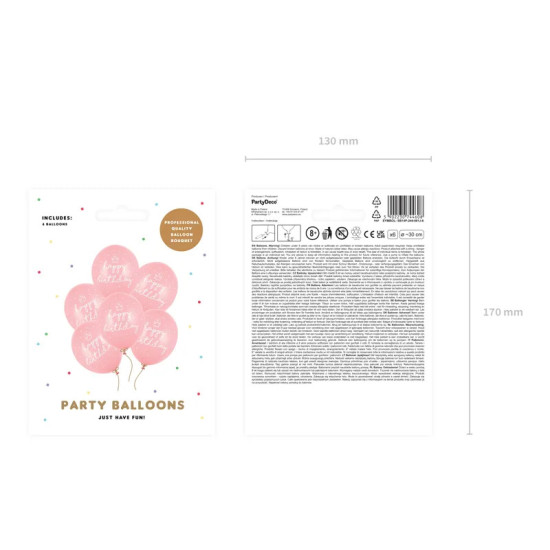Set 6 Baloane din latex - Happy Birthday Roz 30 cm - Party Deco