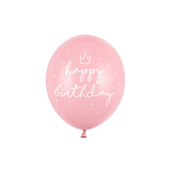Set 6 Baloane din latex - Happy Birthday Roz 30 cm - Party Deco