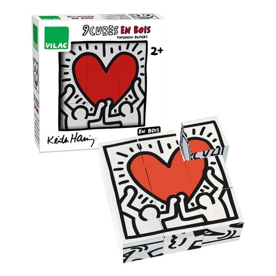 Puzzle 9 cuburi lemn, Keith Haring