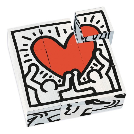 Puzzle 9 cuburi lemn, Keith Haring