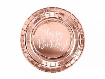 Farfurii roz-aurii „Happy Birthday”