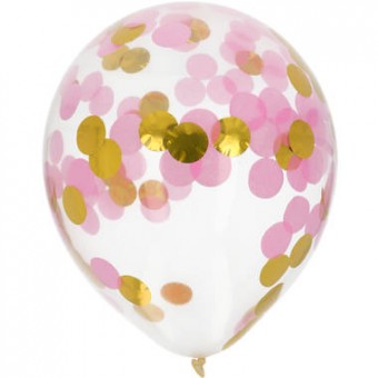 Set 4 Baloane cu Confetti Roz Aurii