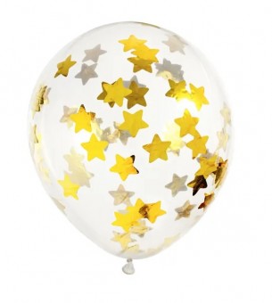 Set 6 Baloane cu Confetti Stelute Aurii