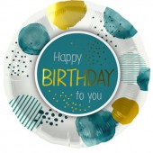 Balon Happy Birthday Teal Auriu 45 cm
