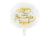 Balon Heliu Alb Happy Birthday Auriu